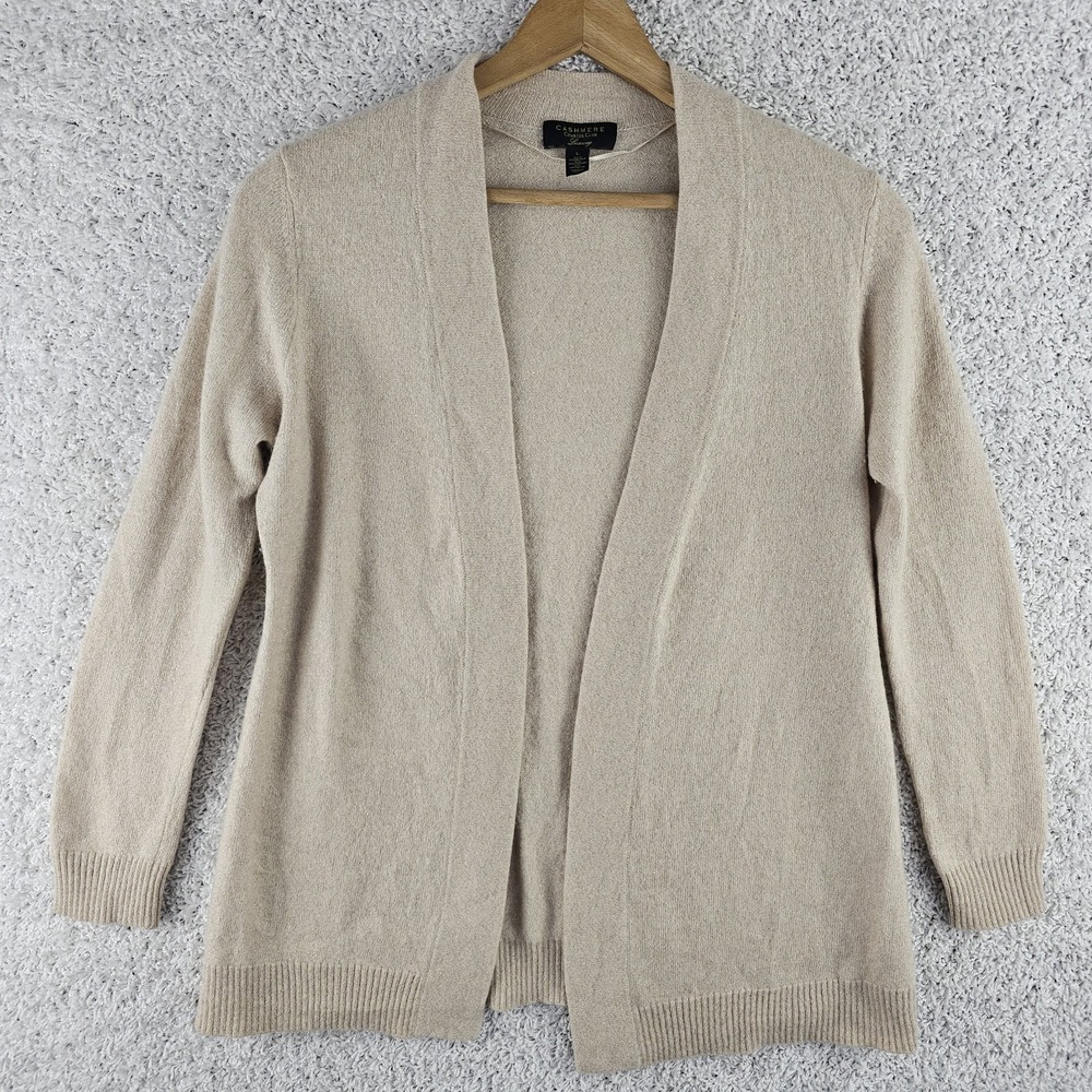 Charter Club 95% Cashmere Luxury Cream Silver Metallic Cardigan Sweater Sz Large
